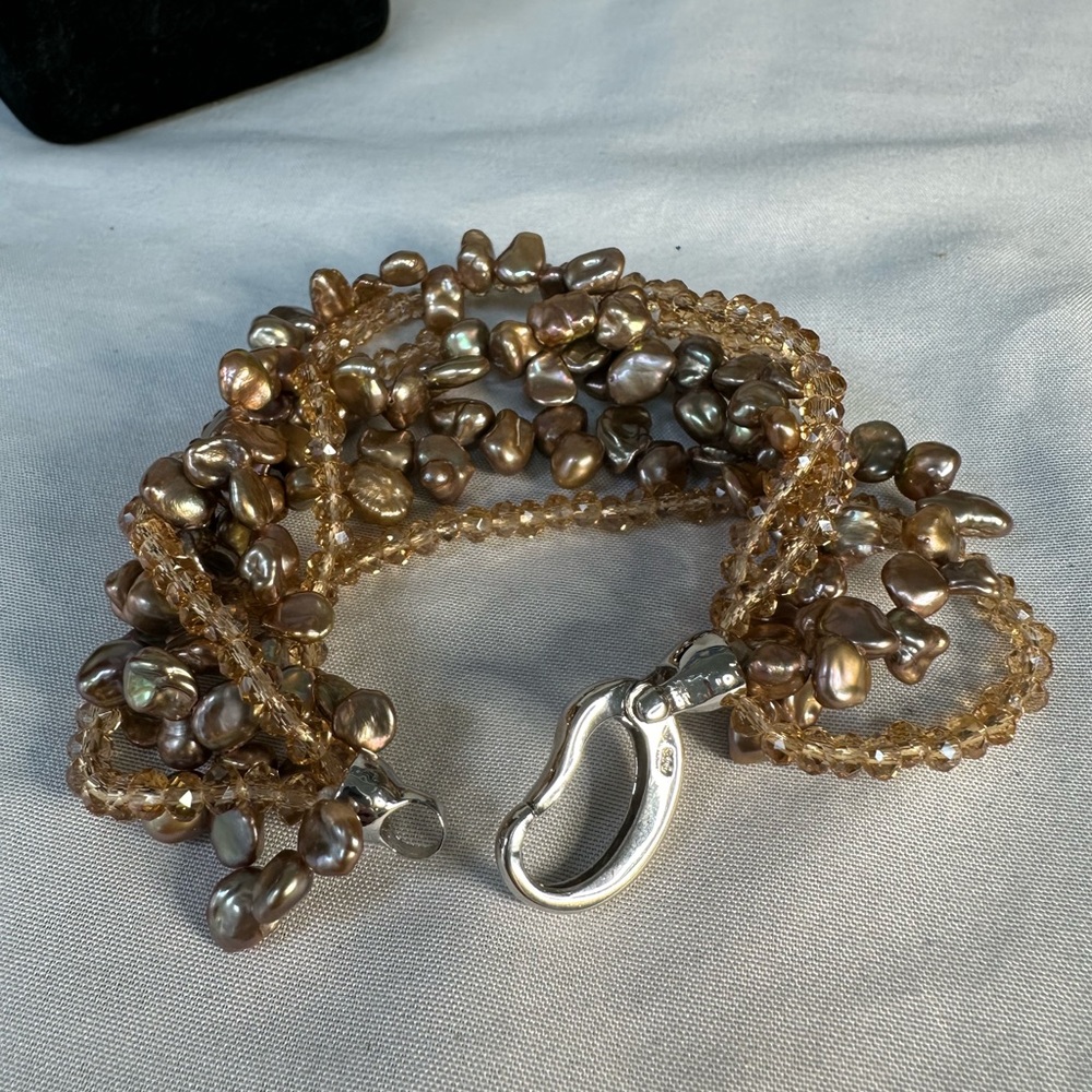 Gorgeous multi strand freshwater pearl 925 bracelet